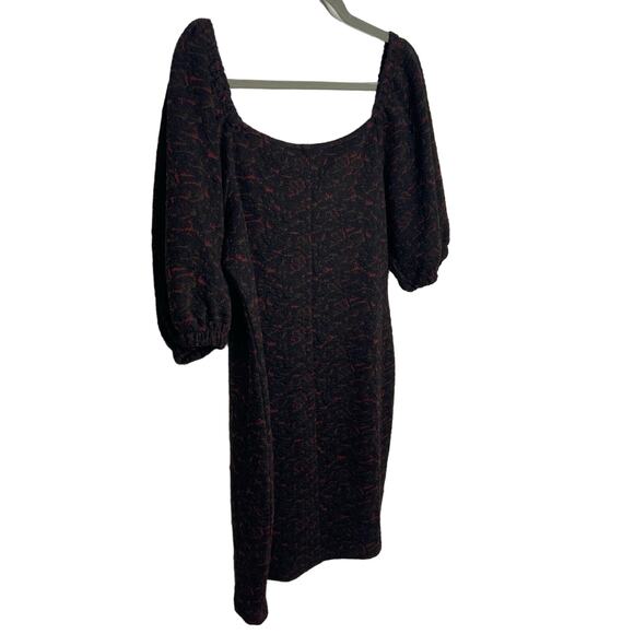 Free People Sunset Puff Sleeve Mini Dress Square Neck Black Combo Size Large - Picture 8 of 12